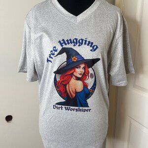 Tree Hugging Dirt Worshiper V-Neck T-shirt, Size Medium